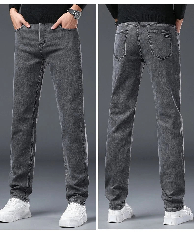 Men's New Stretch Straight Jeans Business Versatile Trendy Youth Casual Regular Long Pants for Spring Autumn Male Denim Trousers