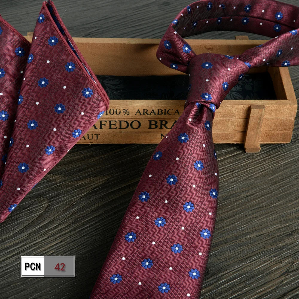 man tie set swine red 8cm Men's Formal tie and pocket square set 2-Piece Business Wedding burgundy ties for men and neckties man