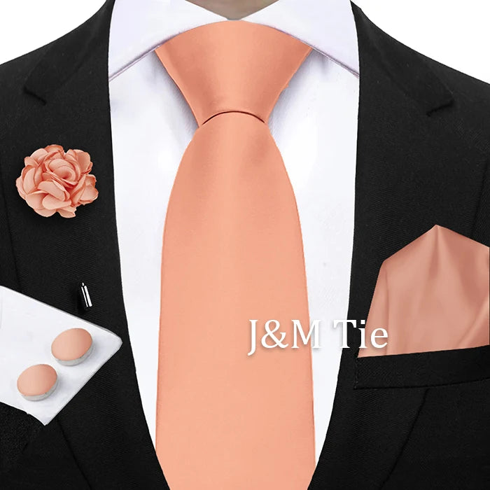 Women & Men Ties Solid NeckTie Pocket Square Brooch Set Men's Wedding Pink Blue Purple Tie Suit Accessories Fit Group Holiday Party