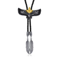 Mens Women Bolo Tie Cowboy Necktie Leather Rope Necklace with Metal Flying Feathered Pendant Jewelry Shirt Chain