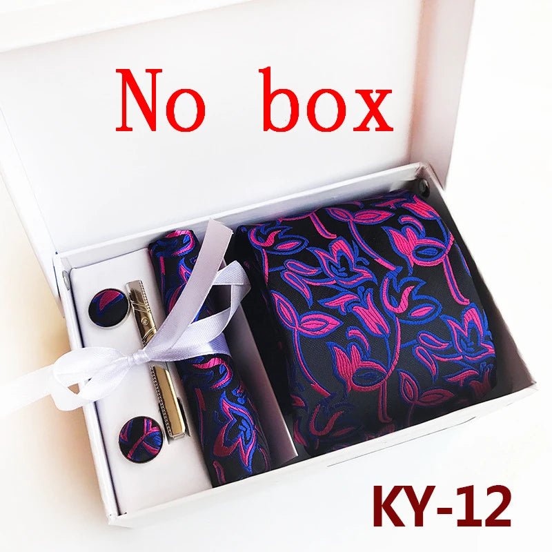 tie set for men gift box for men gravata luxury designer brand 8 cm Jacquard Necktie Pocket Square Clip cufflinks