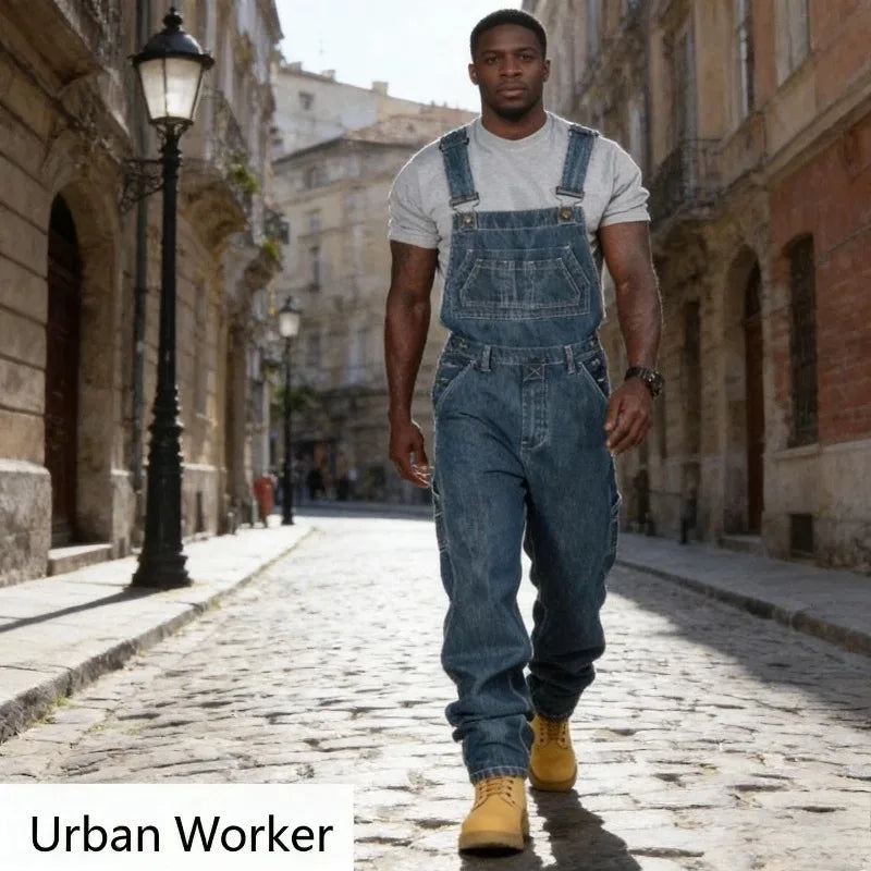 Slim Fit Men’s Ripped Jeans Overalls Loose Denim Bib Pants with Suspender for Fashion and Daily Comfort