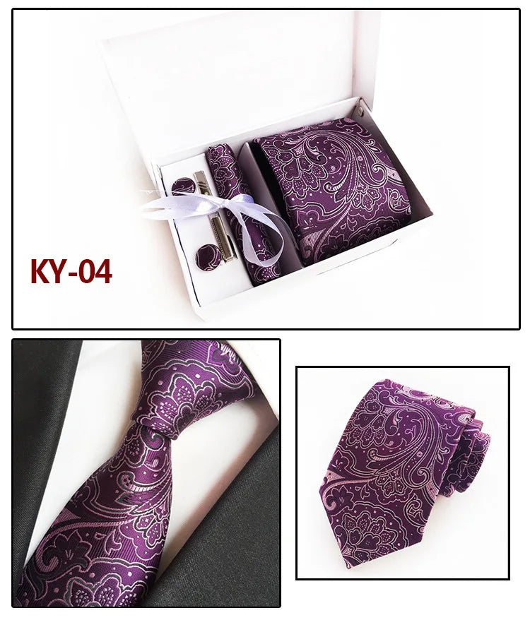 tie set for men gift box for men gravata luxury designer brand 8 cm Jacquard Necktie Pocket Square Clip cufflinks