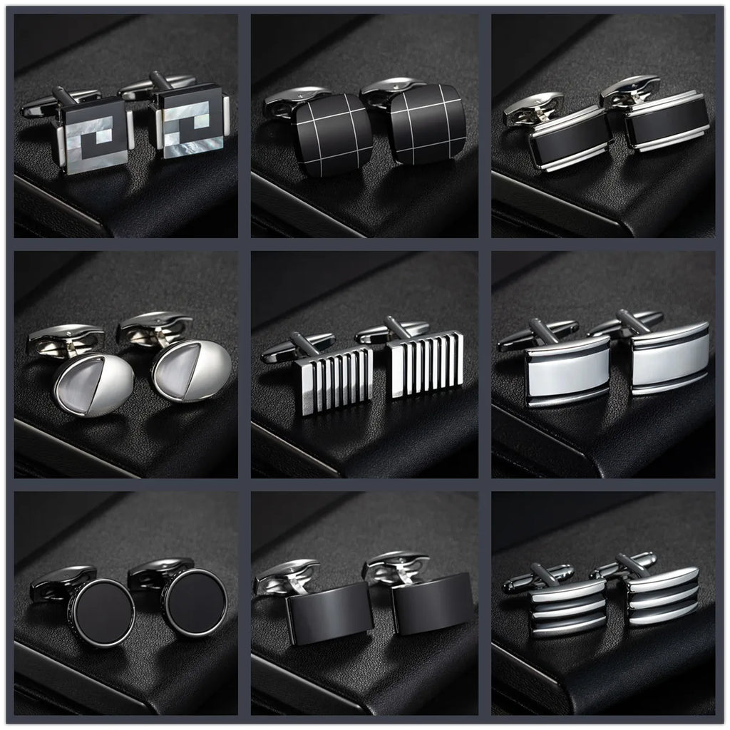 Round Cufflinks Mens For Business Shirt Wedding Party Men Cufflink Solid Cloth Rectangle Stripe Cuff links Accessories Wholesale