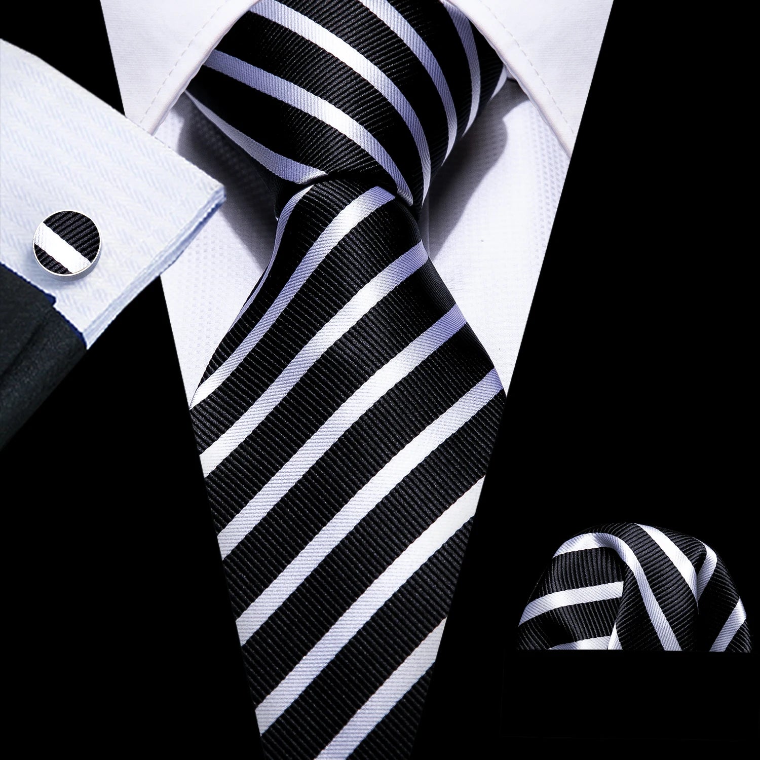 Male Luxury Neck Tie For Men Business Red Striped Tie Hanky Cufflinks Set Neckwear Wedding Party Casual