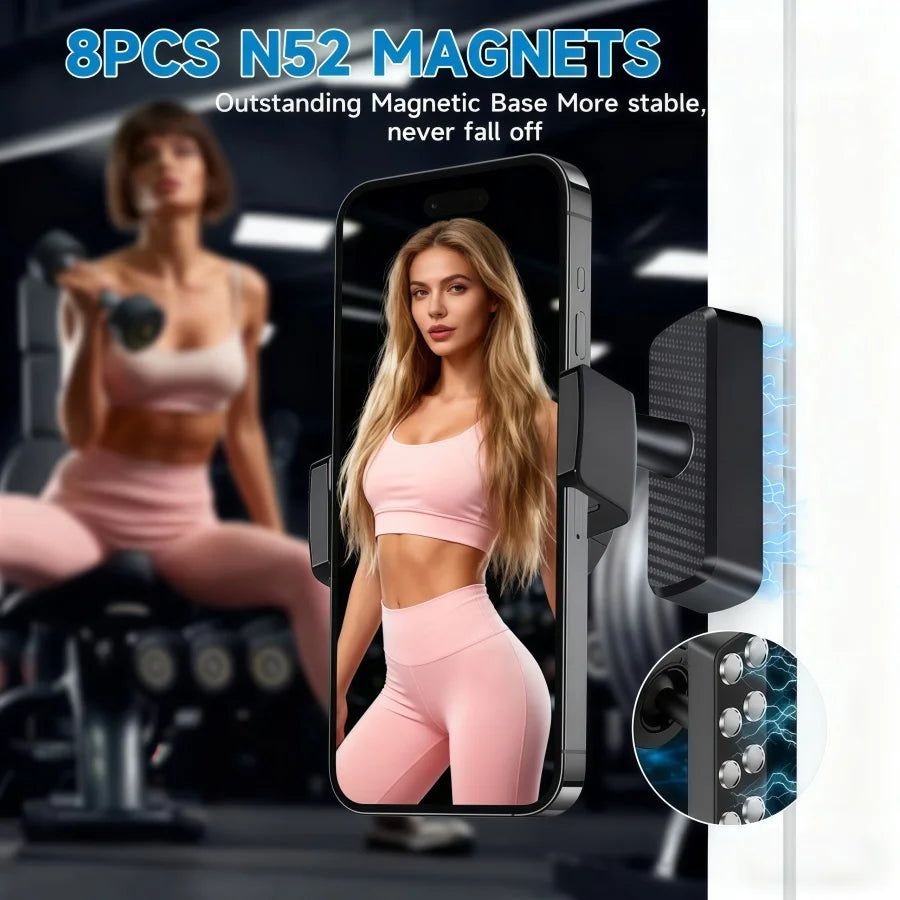 Portable Gym Magnetic Phone Holder with Magnet Base Attach to Metal Surface, 360 °   Adjustable Gym Phone Holder Magnetic Mount for a