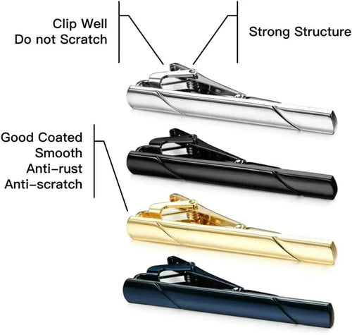 (Pack 4 Pieces ) Tie Clips for Men, Black Gold Blue Silver Tie Bar Set for Regular Ties, Luxury Box Gift Ideas  novedad