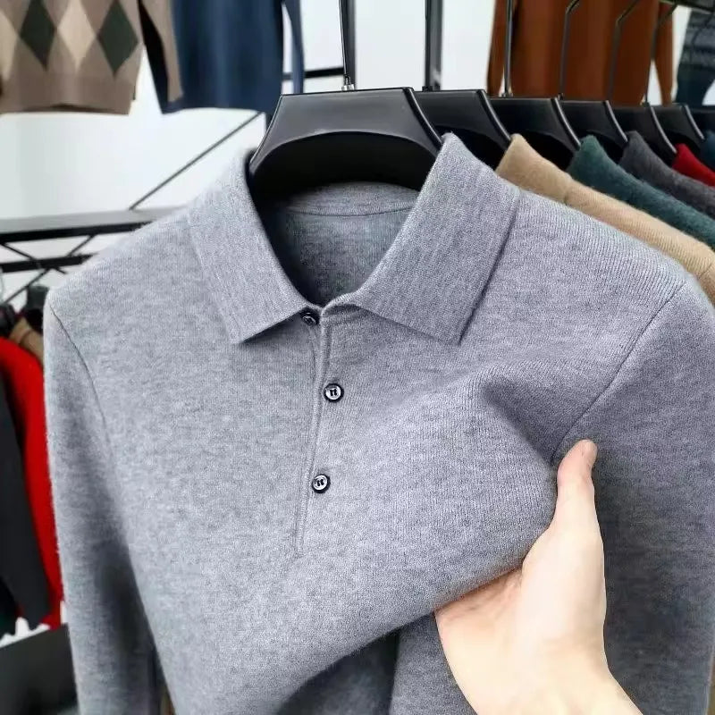 Men's 100% Mink Cashmere Large Size Sweaters Autumn Winter Solid POLO-neck Casual Knit Pullovers Long Sleeve Warm Jumper to