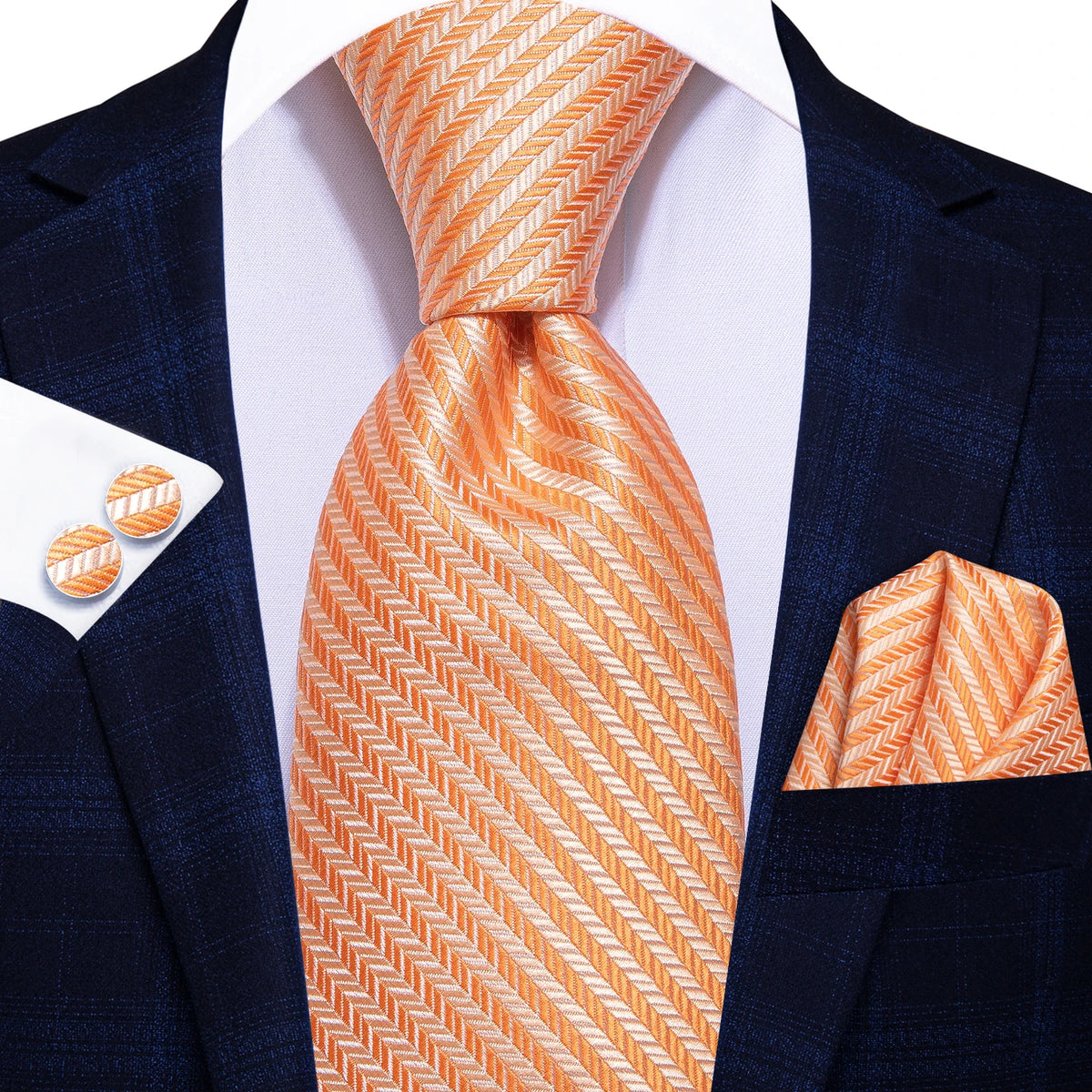 Hi-Tie Burgundy Blue Striped Men Elegant Necktie Handkerchief Cufflinks for Tuxedo Fashion Classic Silk Luxury Tie for Man