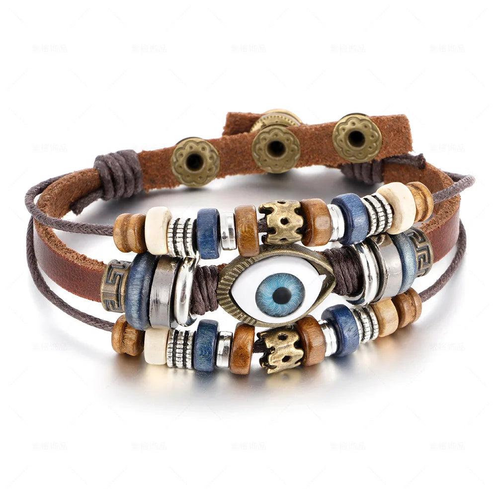 Braided Leather Bracelets for Men Women Wrap Wood Beads Cuff Bracelet Hemp Cords Ethnic Tribal Handmade Wrap Wristband Bracelets