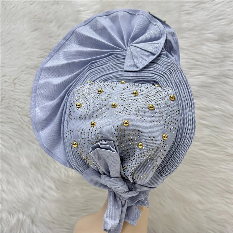 High Quality African Nigeria Gele Elegant Helmet With Stones Headband Turban Head Scarf Head-Hat Auto Gele Brand New Hats 7L1181
