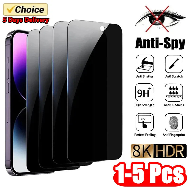 1-5Pcs Anti-Spy Tempered Glass For IPhone 15 14 13 12 11 Pro Max Full Cover Privacy Screen Protector For IPhone 13 14 15 Glass