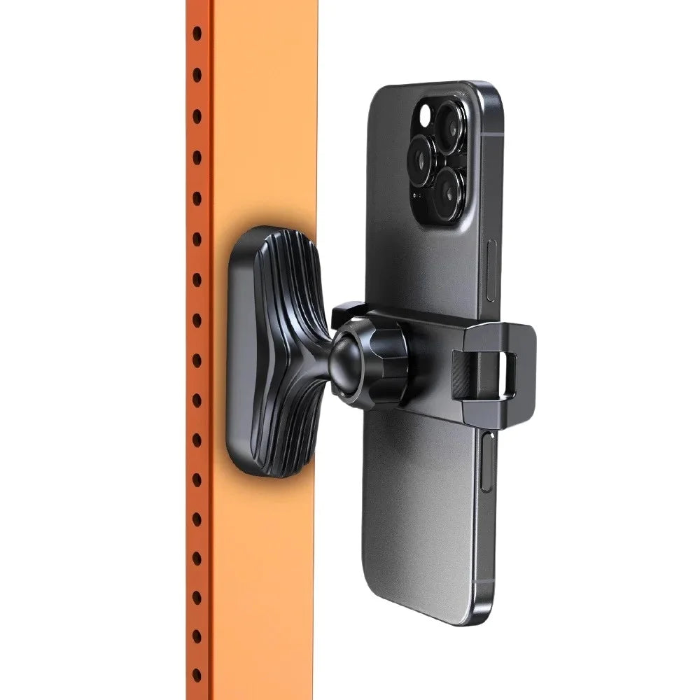 Magnetic Phone Holder, 360° Adjustable Retractable Clamp Universal Hands-Free for Gym, Forklift, Kitchen, Fits All Phones