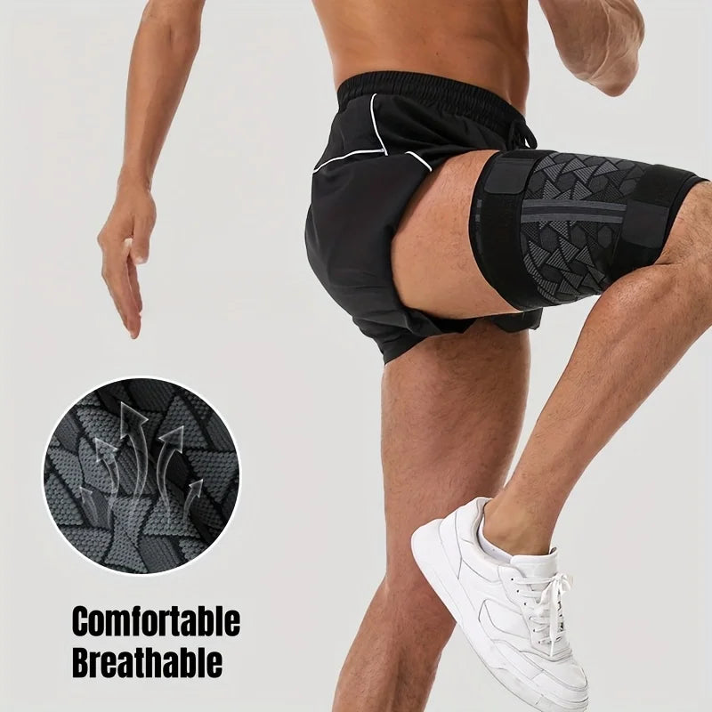 Thigh Support Sleeves W/ Anti-slip Silicone & Fixing Straps Thigh Compression Sleeves for Gym Strength Training Outdoor Exercise
