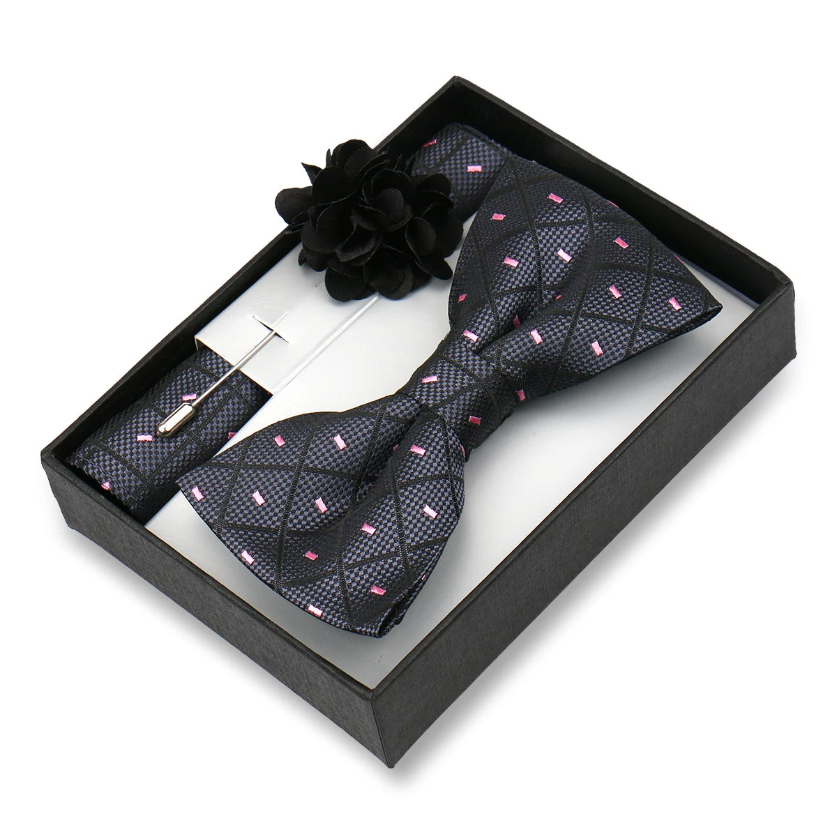 Classic High Quality Bow Tie Set Box Gift For Men Fashion Elegant Bowtie Handchief And Brooch Set Wedding Business Accessories