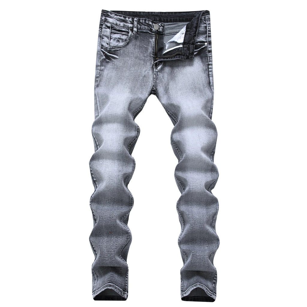 New 2026 Men's Grey Jeans Pants Fashion Casual Slim Fit Small Feet Long Pants Trend Versatile Stretch Denim Trousers for Men