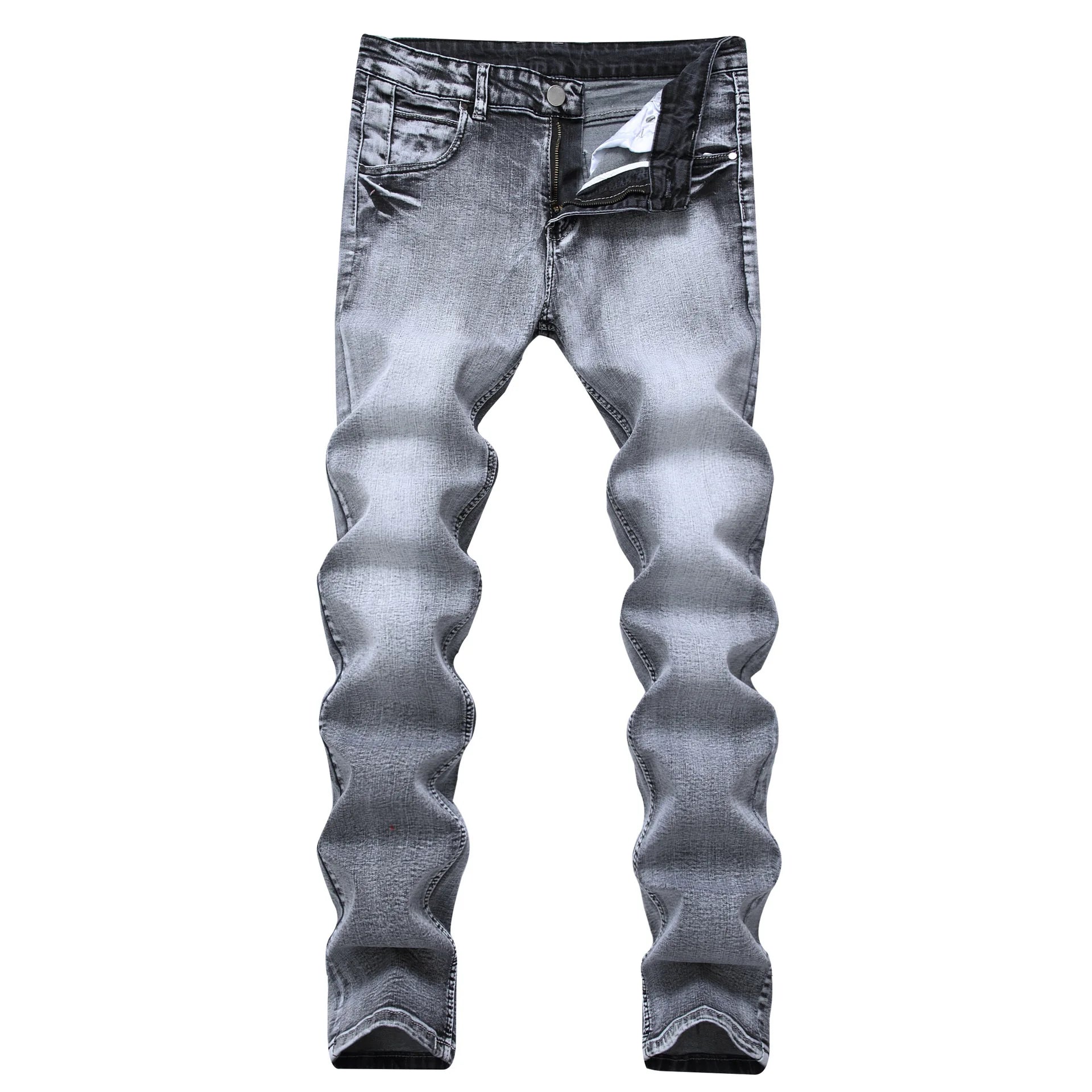 New 2026 Men's Grey Jeans Pants Fashion Casual Slim Fit Small Feet Long Pants Trend Versatile Stretch Denim Trousers for Men