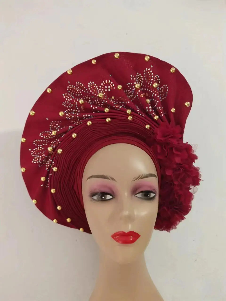 Hot Sale Nigerian Gele Headtie Aso Oke Gele Already Made Auto Gele Aso Turban Women Headwrap Nigerian Hairtie Femme Hats 1Set