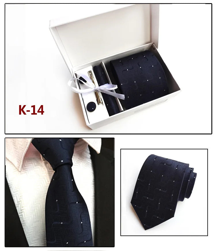 tie set for men gift box for men gravata luxury designer brand 8 cm Jacquard Necktie Pocket Square Clip cufflinks