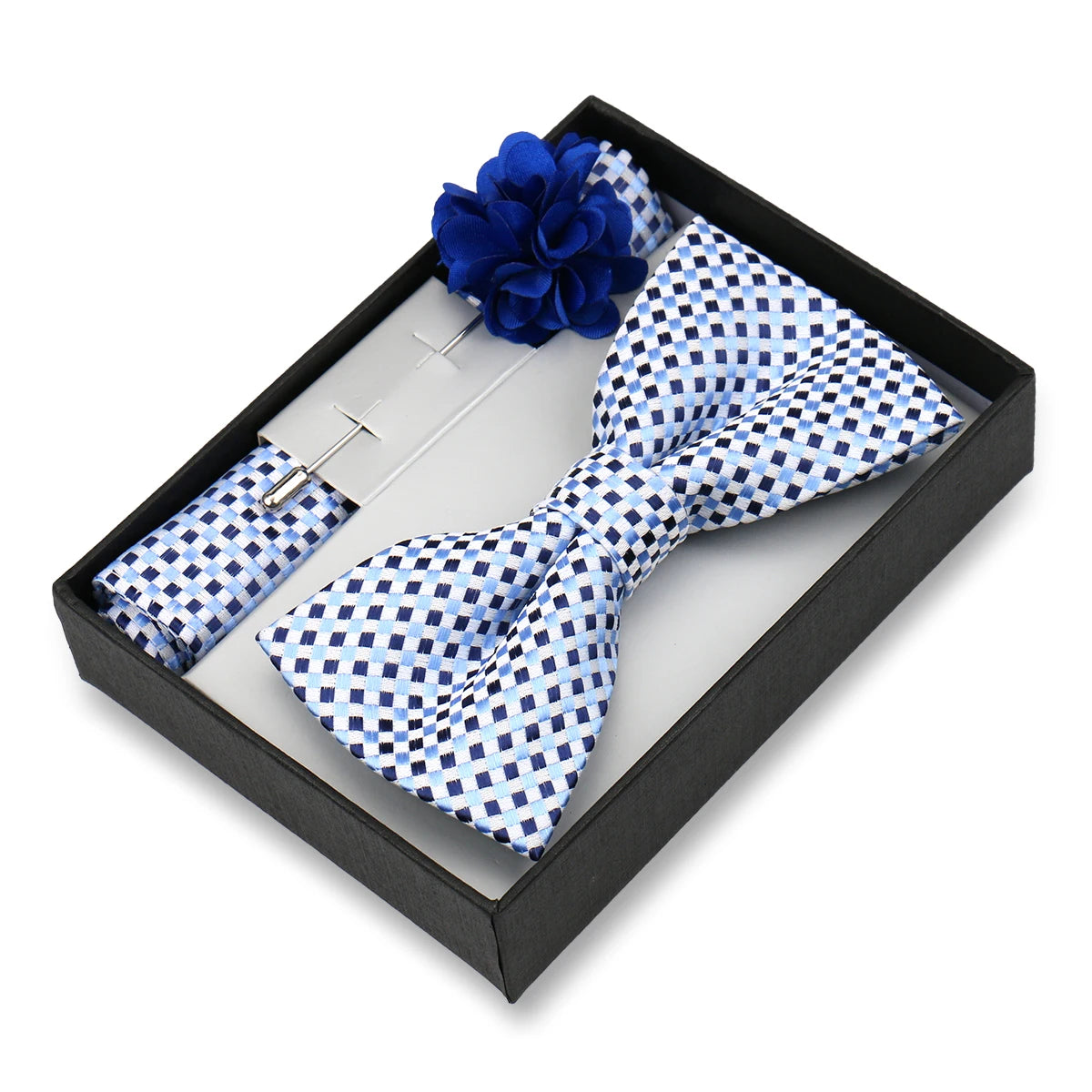 Classic High Quality Bow Tie Set Box Gift For Men Fashion Elegant Bowtie Handchief And Brooch Set Wedding Business Accessories