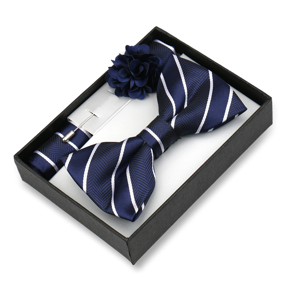 Classic High Quality Bow Tie Set Box Gift For Men Fashion Elegant Bowtie Handchief And Brooch Set Wedding Business Accessories