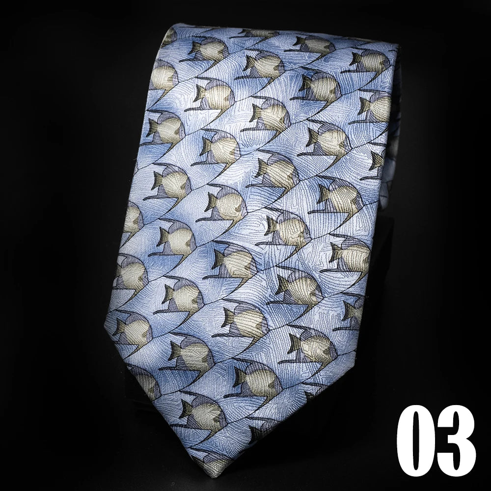 10cm Wide 100% Silk Tie For Men Printed Cartoon animals Handmade Necktie Business Formal Wedding Daily Wear Suit Men's Tie