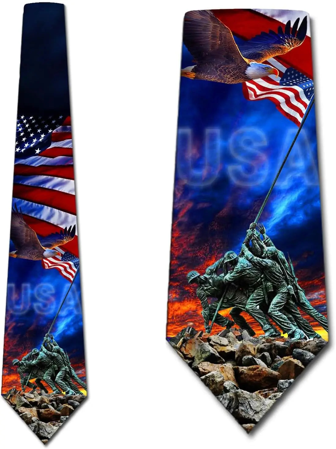 Print Patriotic Neckties Mens Iwo Jima World War 2 Tie Memorial Day Necktie Flag Ties