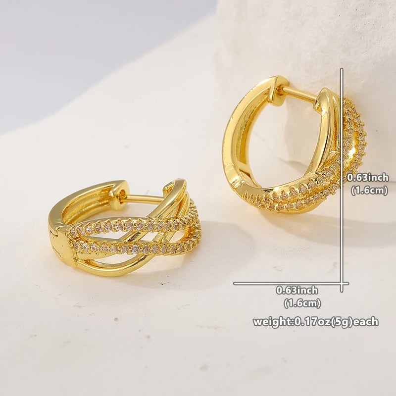 Exquisite Gold Color White CZ Hoops Women's Earrings Metal Hand Carving Cross Pattern Party Daily Wear