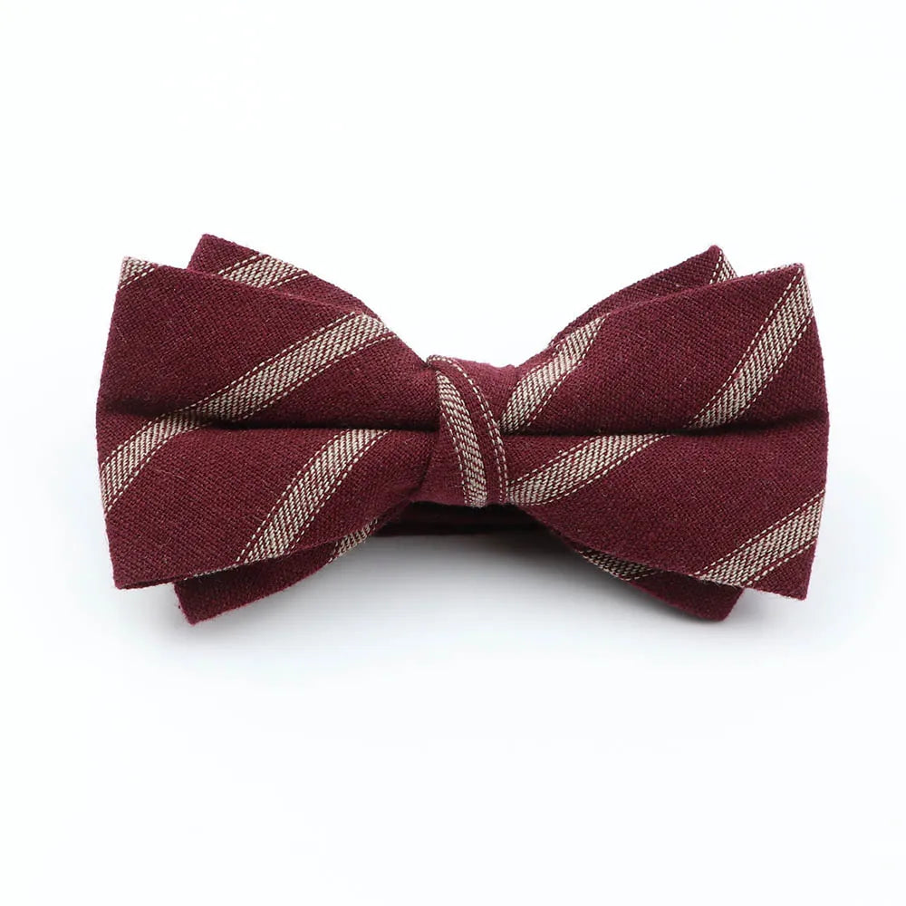 Cotton Double Layer Bowtie For Men Casual Bow Tie Adult Bow Ties Cravats Male Plaid Bow knot For Party Wedding Striped Butterfly