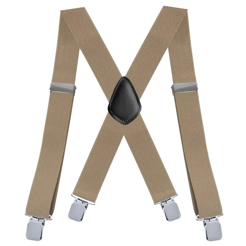 Suspenders for Men Work Heavy Duty Big and Tall 3.5cm Wide X Back with 4 Strong Clips Adjustable Elastic Trouser Braces Straps