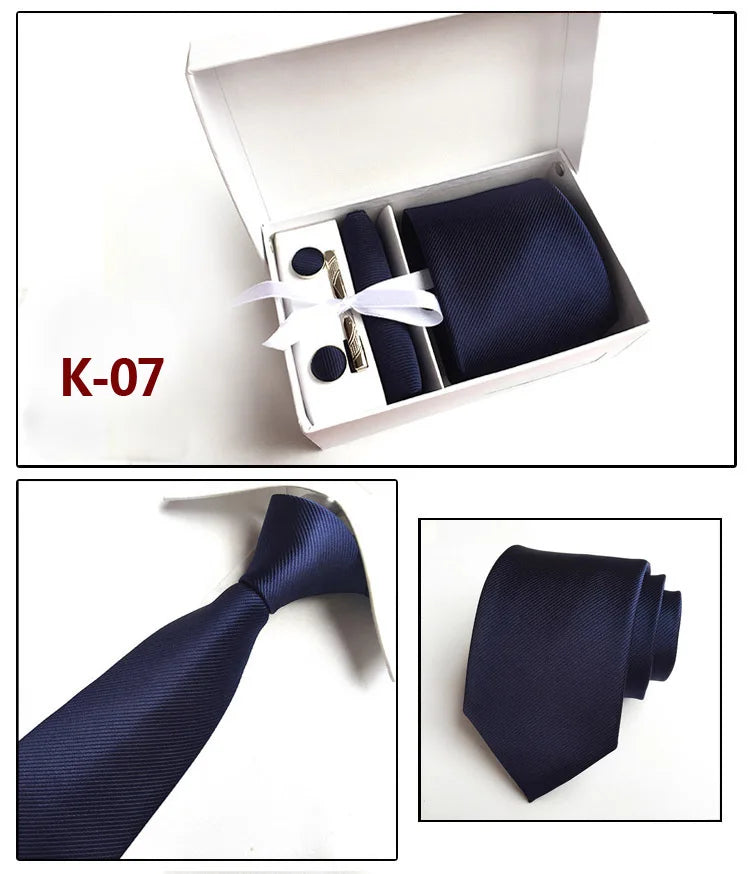 tie set for men gift box for men gravata luxury designer brand 8 cm Jacquard Necktie Pocket Square Clip cufflinks