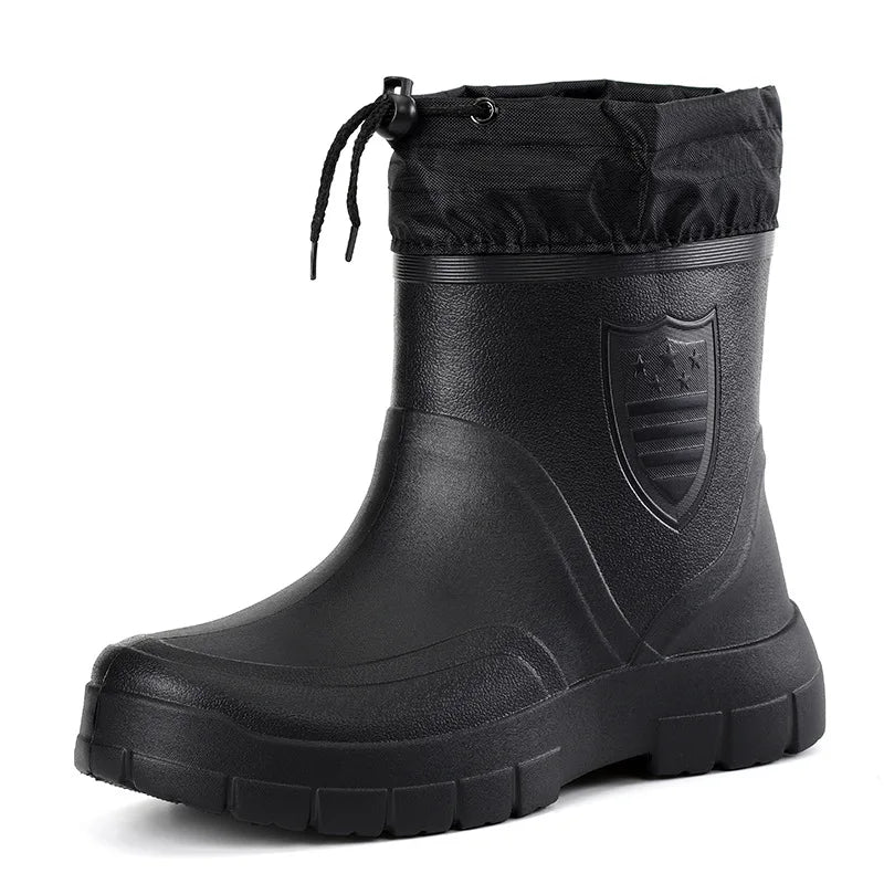 2024 Versatile Men's Rain Boots Waterproof outdoor lightweight shoe Velvet fashion short boot Casual comfort male water shoes