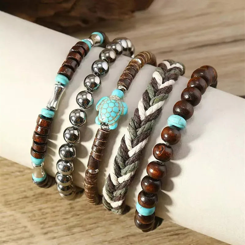 5pcs/set Fashion Vintage Rope Chain Bracelets For Men Multilayer Handmade Bracelet Jewelry Friendship Bracelets Men's Gifts