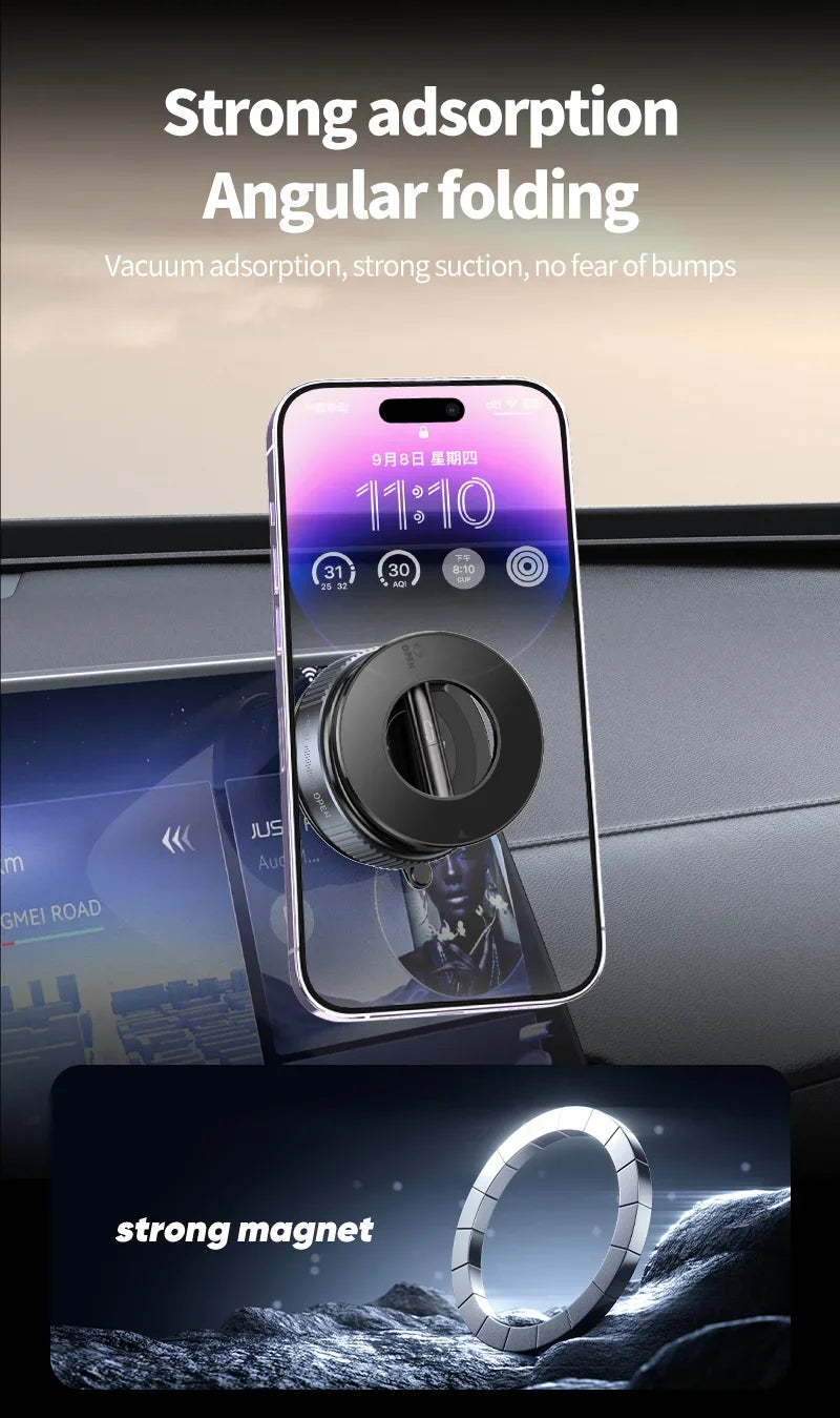Rotating Folding Magnetic Phone Holder Vacuum Suction Mag Stand for Car Navigation Gym Kitchen - Universal GPS Streaming Bracket