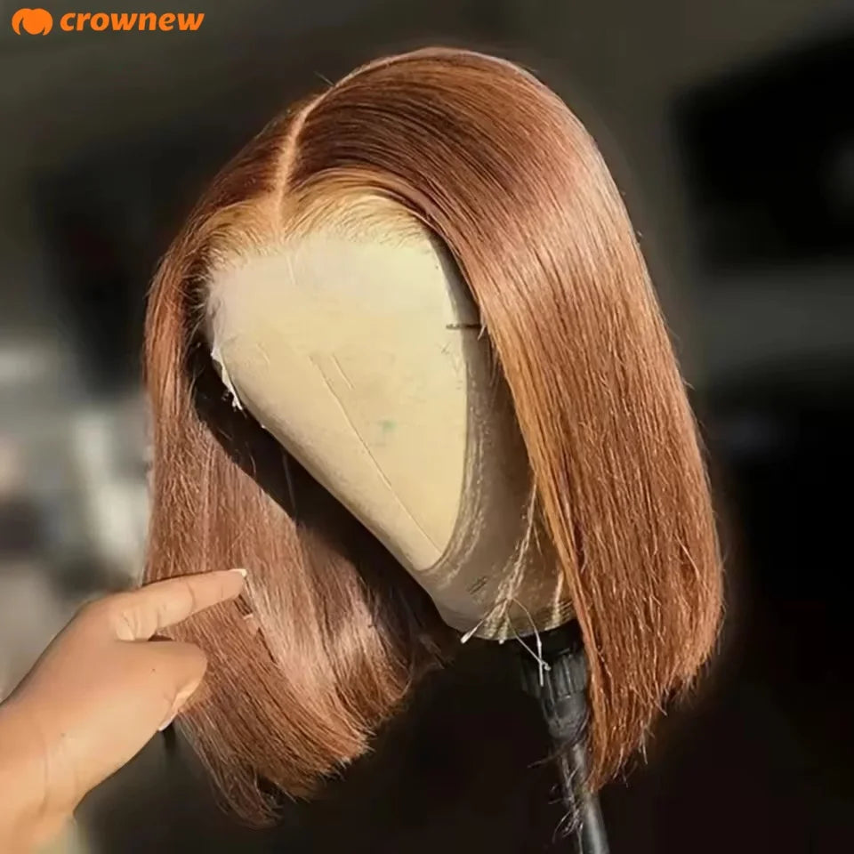 Ginger Human Hair Wig #350 Colored Straight Bob Hair Wig Human Hair 13X4 Hd Lace Frontal Wigs Preplucked 100% Human Hair Wig