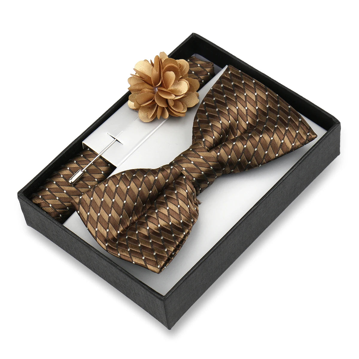 Classic High Quality Bow Tie Set Box Gift For Men Fashion Elegant Bowtie Handchief And Brooch Set Wedding Business Accessories