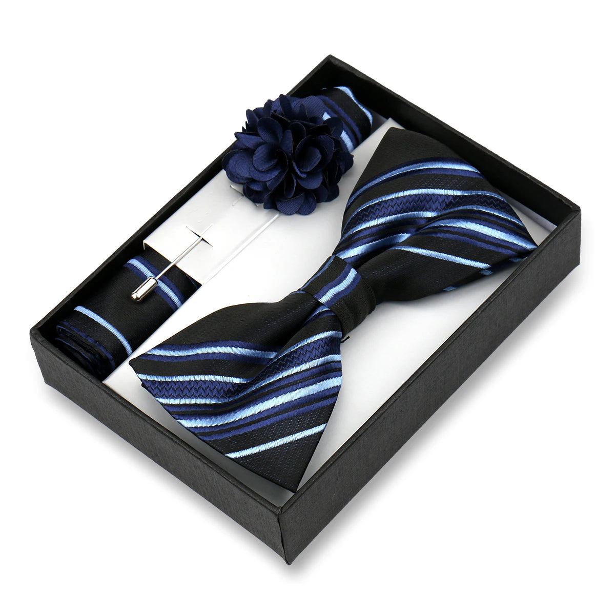 Classic High Quality Bow Tie Set Box Gift For Men Fashion Elegant Bowtie Handchief And Brooch Set Wedding Business Accessories