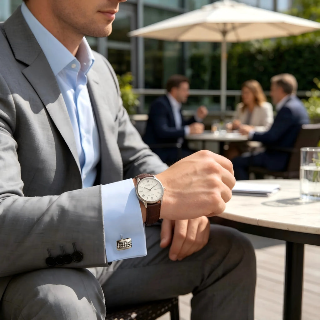 Cuff and Tie Clip Set – Silver Cufflinks for Men with Matching Tie Bar, Gift Boxed, for Business Meeting,Daily Casual,or Wedding