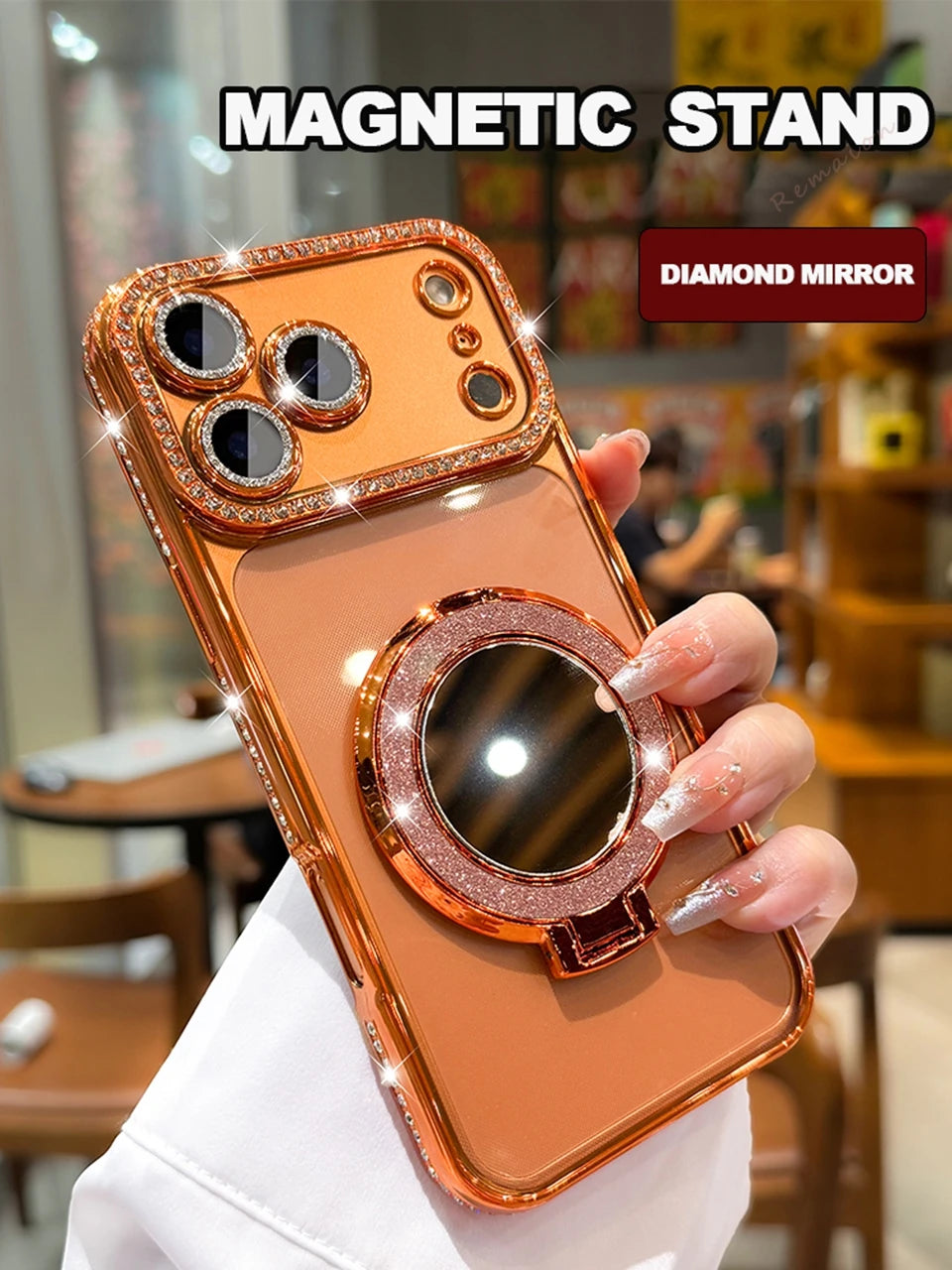 Diamond Mirror Magnetic Case For iPhone 17 Air 16E 16 15 14 Plus 13 11 12 16 Pro Max Magsafe Glitter Transparent Protector Cover