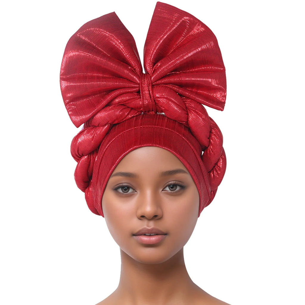 African Lady Head Wraps Nigeria Autogele Headtie Wedding Party Headgear Turbante Mujer Exaggerated Bow Turban Cap for Women Hat