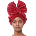 African Lady Head Wraps Nigeria Autogele Headtie Wedding Party Headgear Turbante Mujer Exaggerated Bow Turban Cap for Women Hat