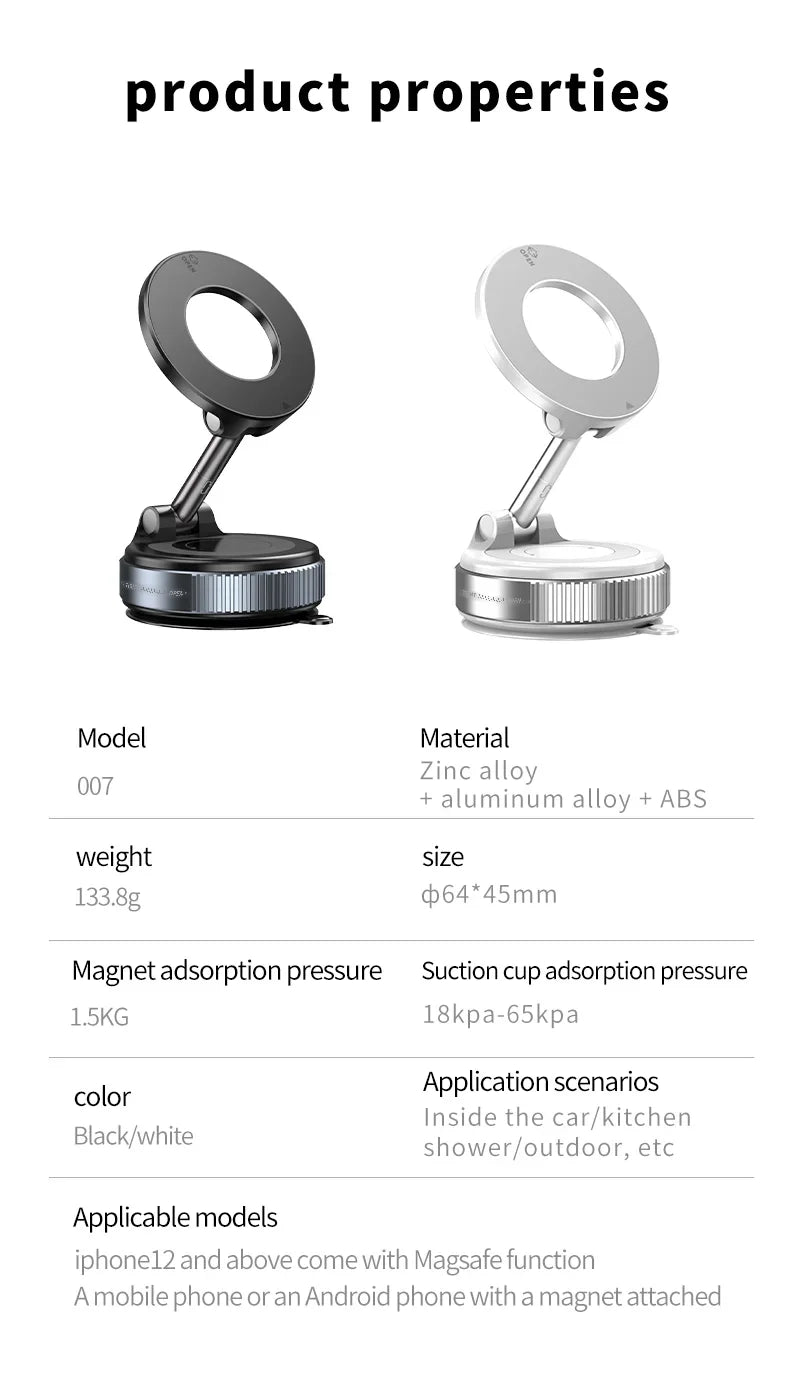 Rotating Folding Magnetic Phone Holder Vacuum Suction Mag Stand for Car Navigation Gym Kitchen - Universal GPS Streaming Bracket