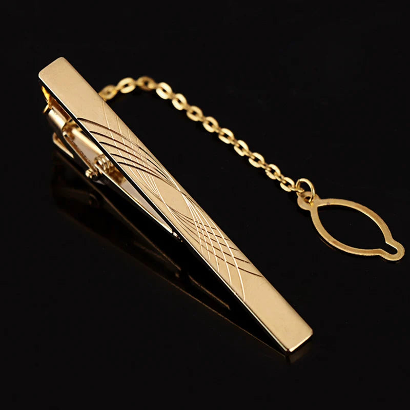 Tie Clip For Women &Men Metal Gold Vintage Chain Luxury Business Ties Bar Pin Clip For Necktie Man Shirt Accessories Party Wedding Gift