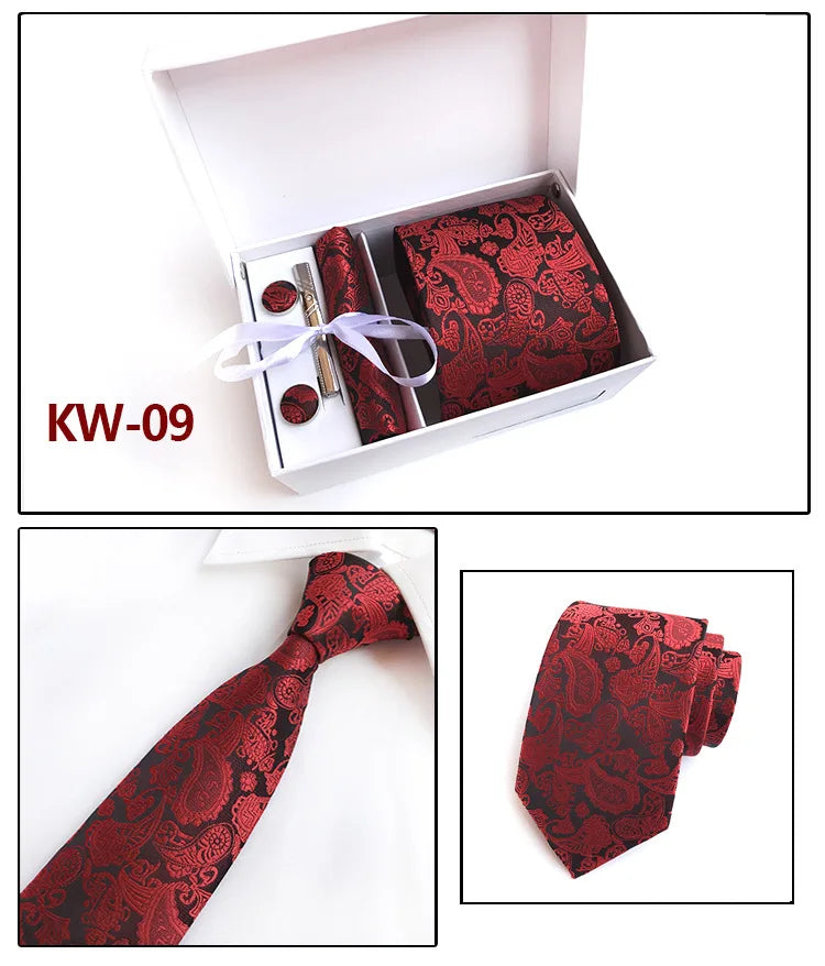 tie set for men gift box for men gravata luxury designer brand 8 cm Jacquard Necktie Pocket Square Clip cufflinks