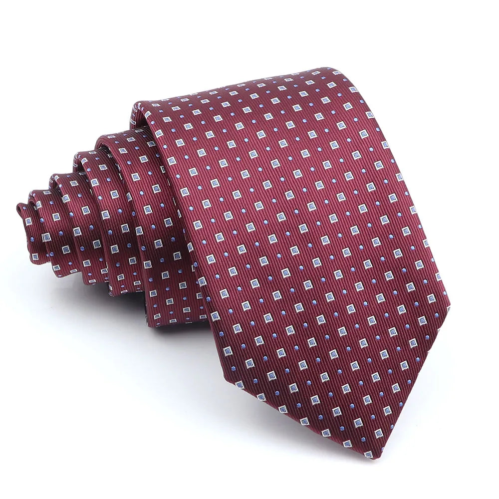 New Men's Casual 7CM Ties Classic Polyester Woven Party Neckties Fashion Burgundy Flower Man Neck Tie For Wedding Business Male