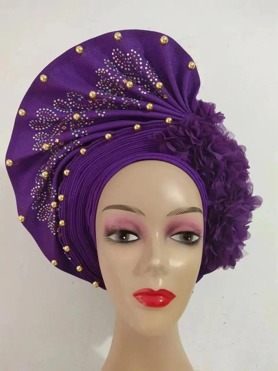 Hot Sale Nigerian Gele Headtie Aso Oke Gele Already Made Auto Gele Aso Turban Women Headwrap Nigerian Hairtie Femme Hats 1Set