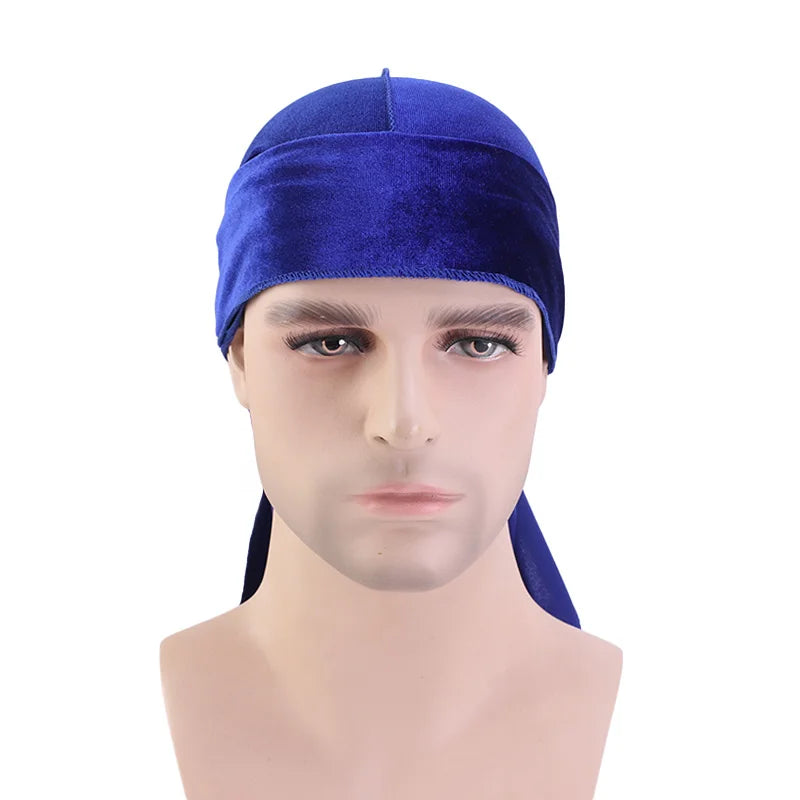 New Unisex Velvet Durags Bandana Turban Hat Men Women Breathable Warm Long Tail Doo Rag Durags Pirate Hat Hip Hop Headband