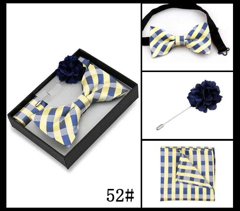 Classic High Quality Bow Tie Set Box Gift For Men Fashion Elegant Bowtie Handchief And Brooch Set Wedding Business Accessories