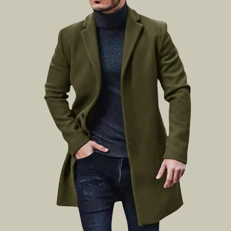 Men's Woolen Coat New Solid-Color Warm Woolen Overcoat Mid-Length Windbreaker Comes Multiple Colors Coat Men's Clothing