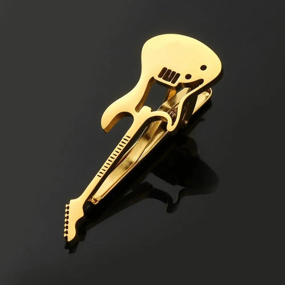 Treble Clef Guitar Tie Clip Titanium Steel Instrument Music Note Tie Pin Hip Hop Punk Piano Necktie Buckle Concert Accessories